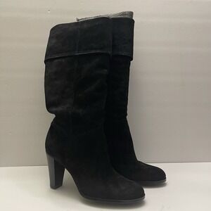 Tahari‎ Harrison Black Suede Knee High Boots Heel Round Toe Womens 7.5 NEW